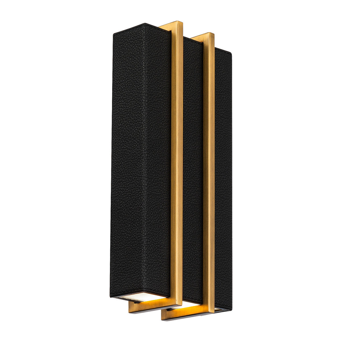 Wall Sconce, 2-Light Integrated LED, Black Leather with Aged Brass Metal