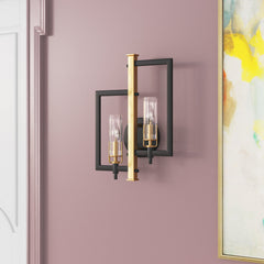 Wall Sconce, 2-Light, Metal with Clear Glass Shade