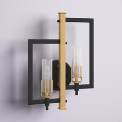 Wall Sconce, 2-Light, Metal with Clear Glass Shade