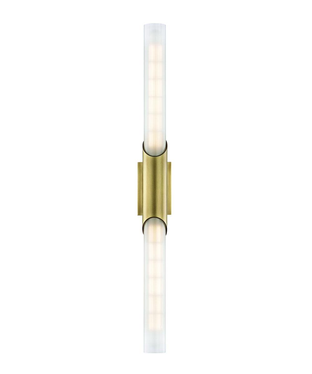 Wall Sconce, 2-Light Steel with Glass Shades in Aged Brass
