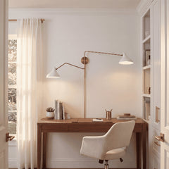 Wall Sconce, 2-Light, White Shade with Brass Finish