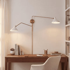 Wall Sconce, 2-Light, White Shade with Brass Finish