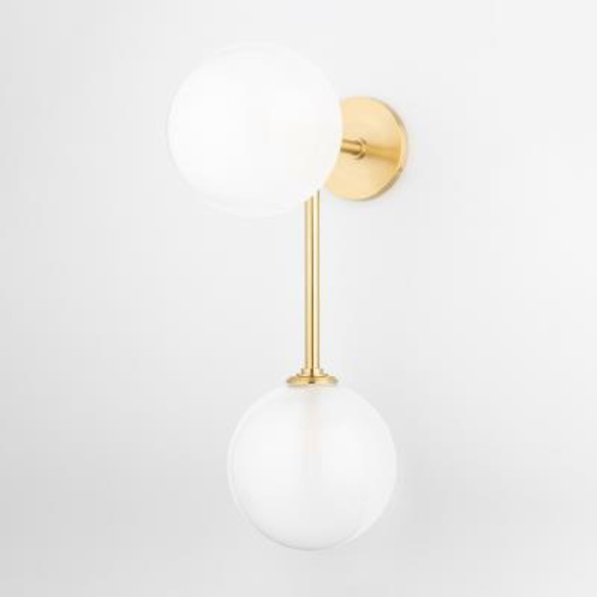 Wall Sconce, 2 Lights, Aged Brass Steel with Glass Globe Shades