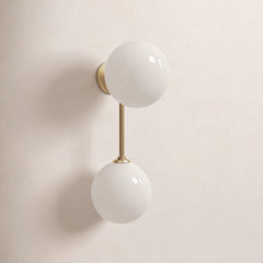Wall Sconce, 2 Lights, Aged Brass Steel with Glass Globe Shades