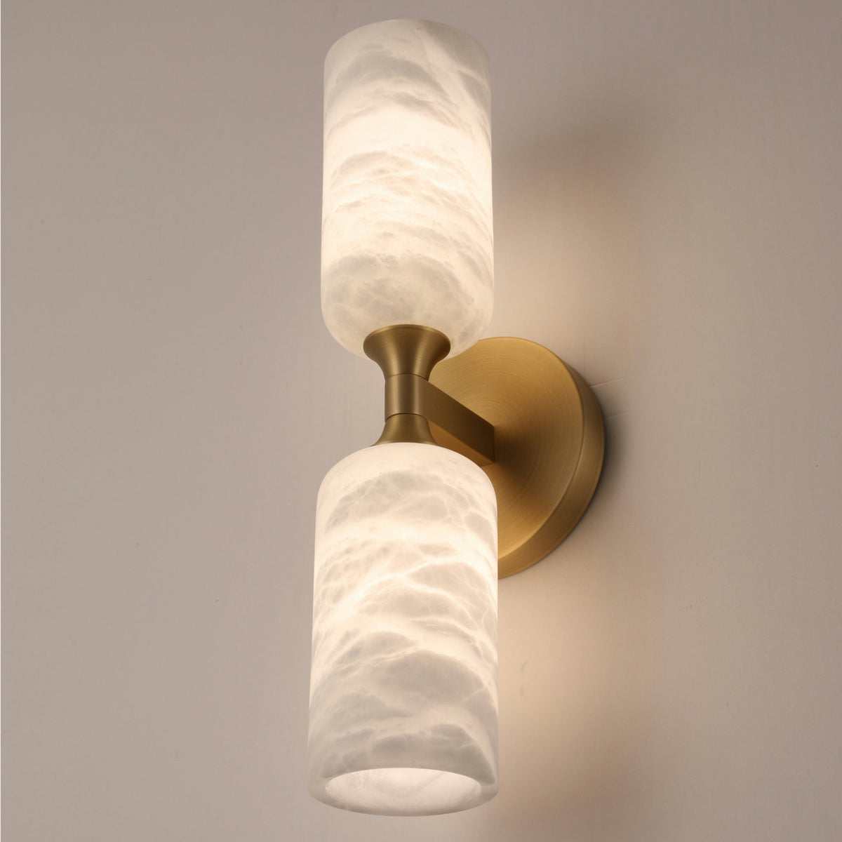 Wall Sconce, 2 Lights, Brass with Alabaster Shade