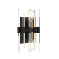 Wall Sconce, 2 Lights, Matte Black Metal with Brass Accents