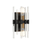 Wall Sconce, 2 Lights, Matte Black Metal with Brass Accents