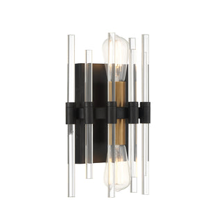 Wall Sconce, 2 Lights, Matte Black Metal with Brass Accents