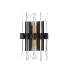 Wall Sconce, 2 Lights, Matte Black Metal with Brass Accents