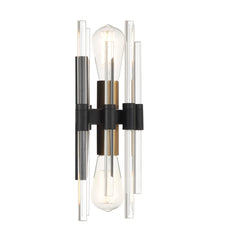 Wall Sconce, 2 Lights, Matte Black Metal with Brass Accents
