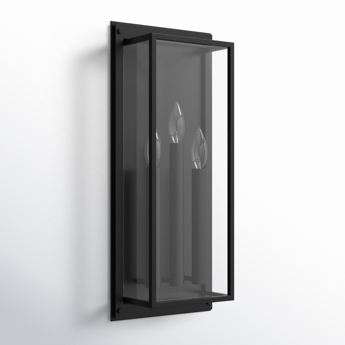 Wall Sconce, 3-Light, Textured Black with Clear Glass Shade