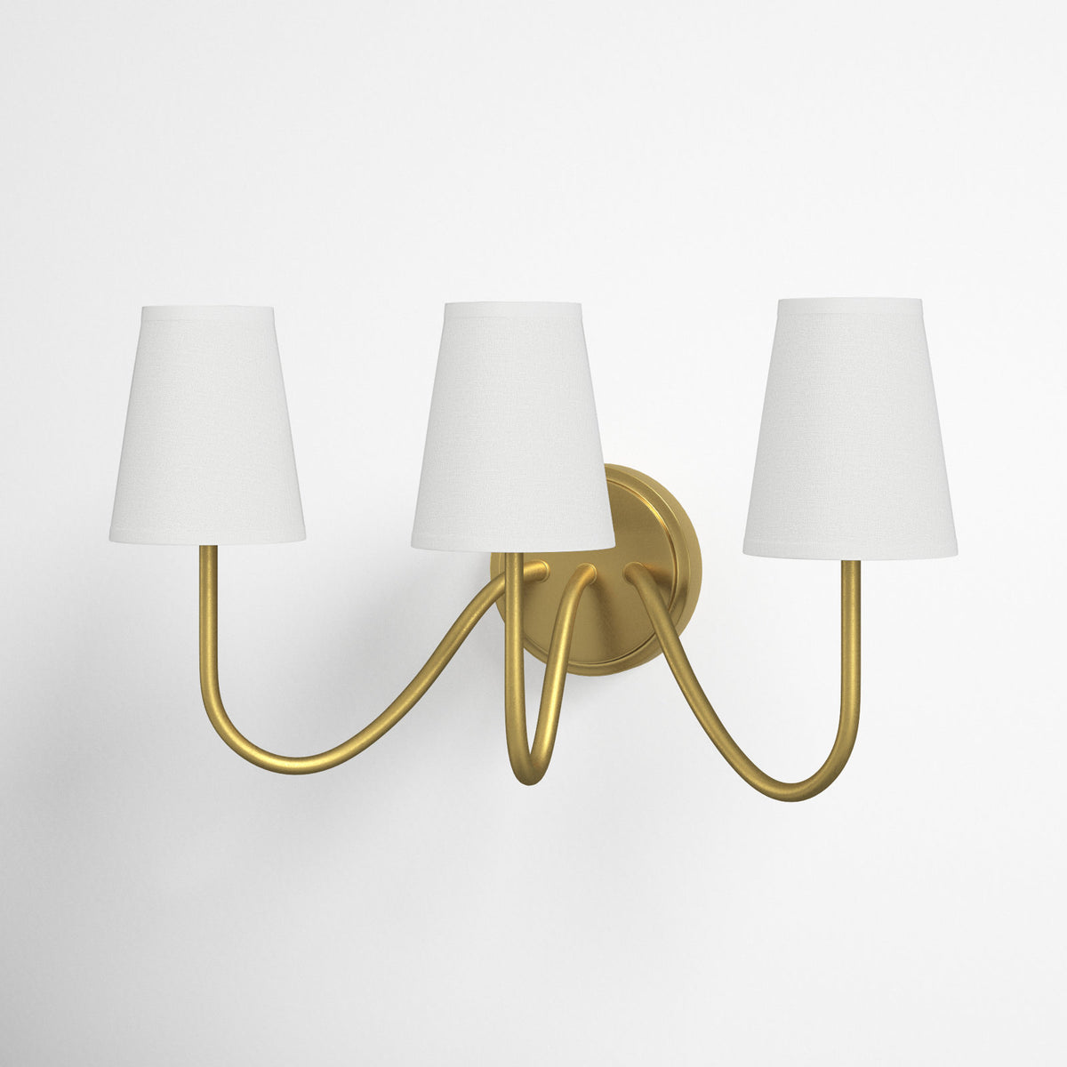 Wall Sconce, 3 Lights, Natural Brass Metal with White Fabric Shade