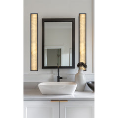 Wall Sconce, 36 in, Alabaster Shade with Black Finish