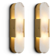 Wall Sconce, Alabaster Shade, 2 Lights with Brass Finish