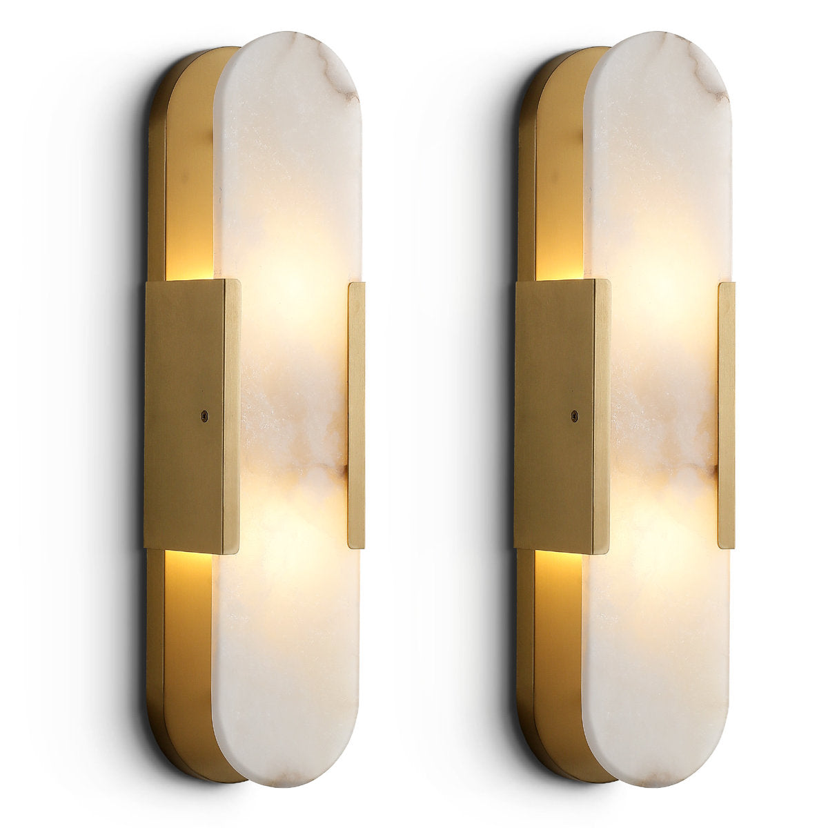 Wall Sconce, Alabaster Shade, 2 Lights with Brass Finish