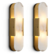 Wall Sconce, Alabaster Shade, 2 Lights with Brass Finish