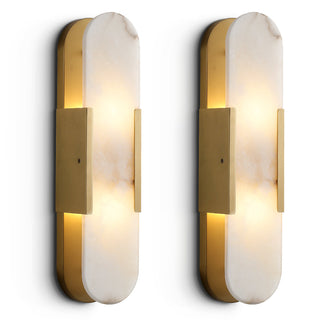 Wall Sconce, Alabaster Shade, 2 Lights with Brass Finish
