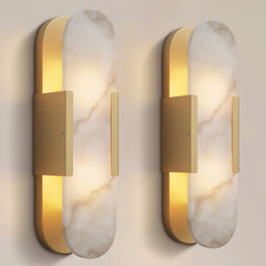 Wall Sconce, Alabaster Shade, 2 Lights with Brass Finish