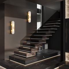 Wall Sconce, Alabaster Shade, 2 Lights with Brass Finish