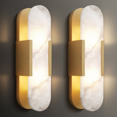 Wall Sconce, Alabaster Shade, 2 Lights with Brass Finish