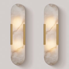 Wall Sconce, Alabaster Shade, 2 Lights with Brass Finish