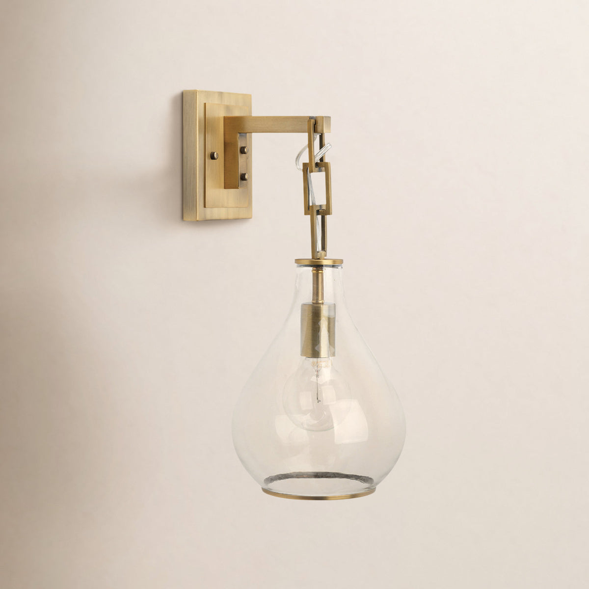 Wall Sconce, Single Light, Antique Brass with Clear Glass