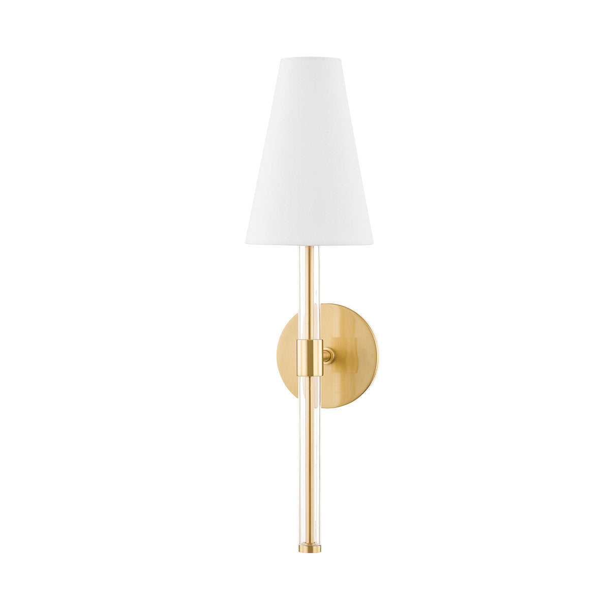Wall Sconce, Single Light, White Linen Shade in Aged Brass