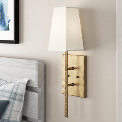 Wall Sconce, Single Light with Linen Shade in Champagne Gold