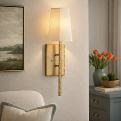 Wall Sconce, Single Light with Linen Shade in Champagne Gold