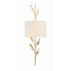 Wall Sconce with 2 Lights, Gold Steel with White Silk Drum Shade
