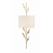 Wall Sconce with 2 Lights, Gold Steel with White Silk Drum Shade