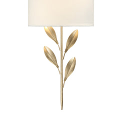 Wall Sconce with 2 Lights, Gold Steel with White Silk Drum Shade