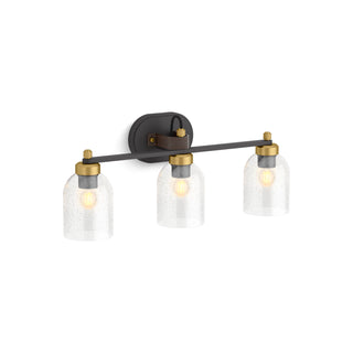 Wall Sconce with 3 Bell-Shaped Glass Shades in Brushed Brass