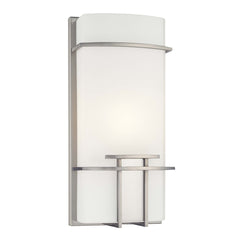 Wall Sconce with Rectangular Etched Opal Glass Shade, Brushed Nickel