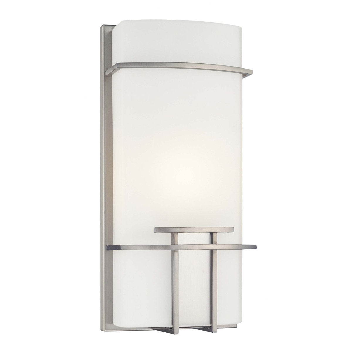 Wall Sconce with Rectangular Etched Opal Glass Shade, Brushed Nickel