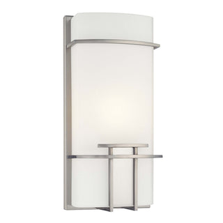 Wall Sconce with Rectangular Etched Opal Glass Shade, Brushed Nickel