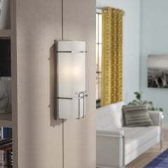 Wall Sconce with Rectangular Etched Opal Glass Shade, Brushed Nickel