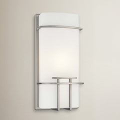 Wall Sconce with Rectangular Etched Opal Glass Shade, Brushed Nickel