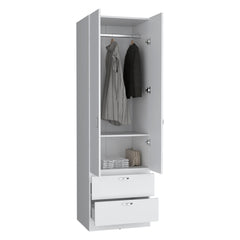 Wardrobe Armoire with 2 Doors and 2 Drawers in White