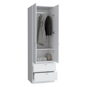 Wardrobe Armoire with 2 Doors and 2 Drawers in White