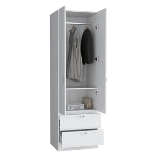 Wardrobe Armoire with 2 Doors and 2 Drawers in White