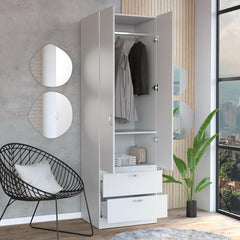 Wardrobe Armoire with 2 Doors and 2 Drawers in White