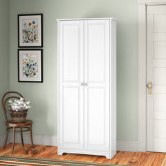 Wardrobe Armoire with 5 Shelves in White Manufactured Wood