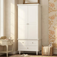 Wardrobe with 2 Doors, 3 Drawers and Hanging Rod in White