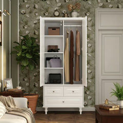 Wardrobe with 2 Doors, 3 Drawers and Hanging Rod in White