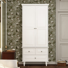 Wardrobe with 2 Doors, 3 Drawers and Hanging Rod in White