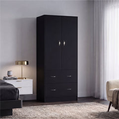 Wardrobe with 2 Doors and 2 Drawers in Matte Black