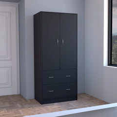 Wardrobe with 2 Doors and 2 Drawers in Matte Black