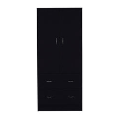 Wardrobe with 2 Doors and 2 Drawers in Matte Black