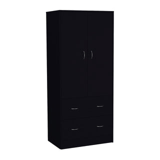 Wardrobe with 2 Doors and 2 Drawers in Matte Black